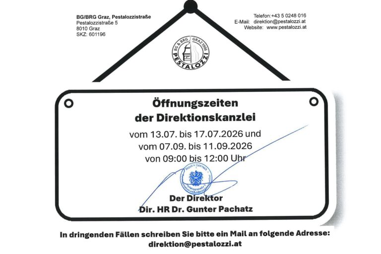 Öffnungszeiten der Direktionskanzlei